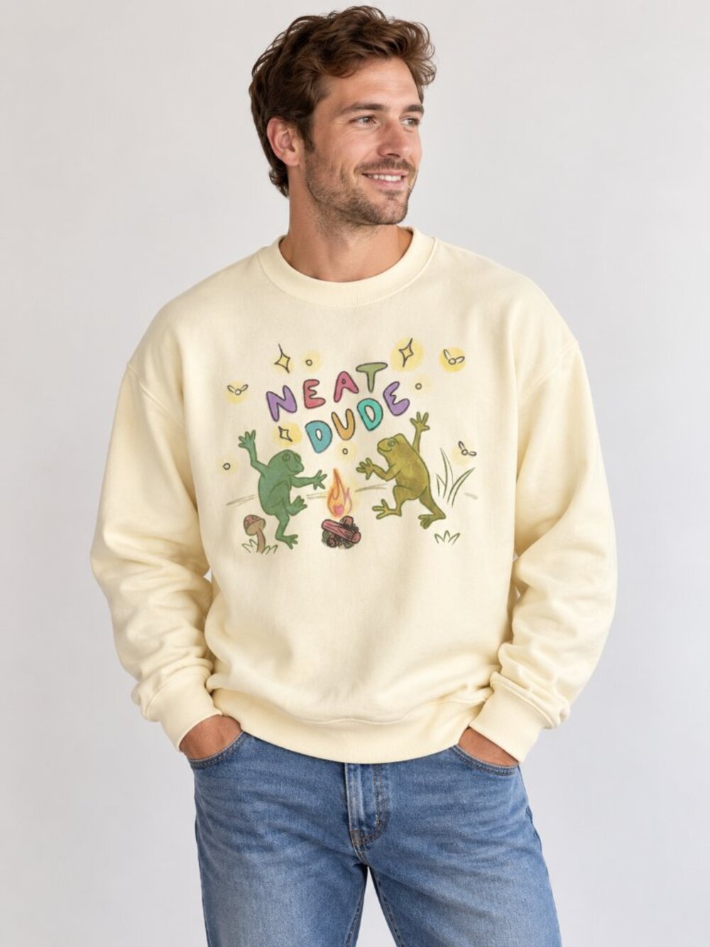 Neat Dude Frog Crewneck Sweatshirt Butter 2XL Graphic